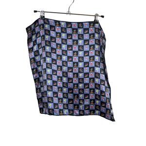 Vintage Scarf Womens One Size Purple Square Ski Ice Skating Motif Satin Check
